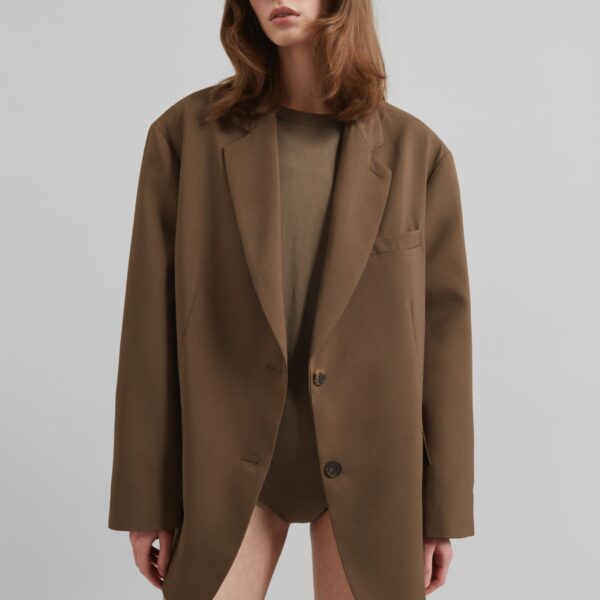 The Frankie Shop Bea Blazer - Chocolate - Oversized Minimalist Jackets in Beige - Shop at Coveti