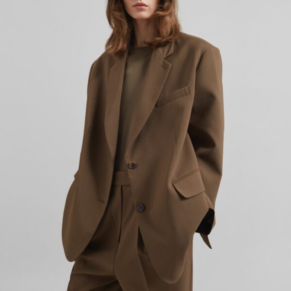 The Frankie Shop Bea Blazer - Chocolate - Oversized Minimalist Jackets in Beige - Shop at Coveti