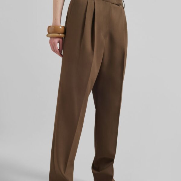 The Frankie Shop Bea Suit Pants - Chocolate - Oversized Minimalist Pants in Beige - Shop at Coveti