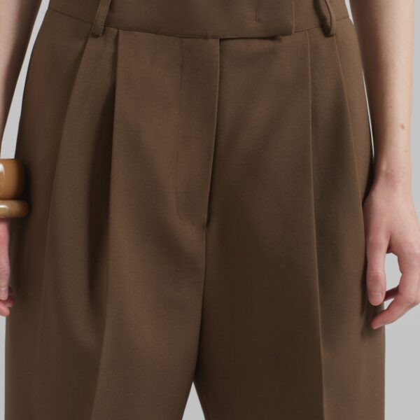 The Frankie Shop Bea Suit Pants - Chocolate - Oversized Minimalist Pants in Beige - Shop at Coveti