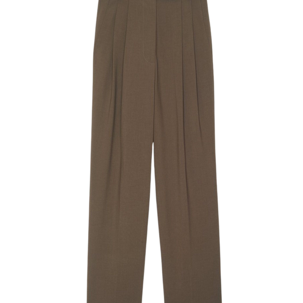 The Frankie Shop Bea Suit Pants - Chocolate - Oversized Minimalist Pants in Beige - Shop at Coveti