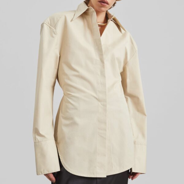 The Frankie Shop Bec Padded Shirt - Beige - Oversized Minimalist Tops in Beige - Shop at Coveti