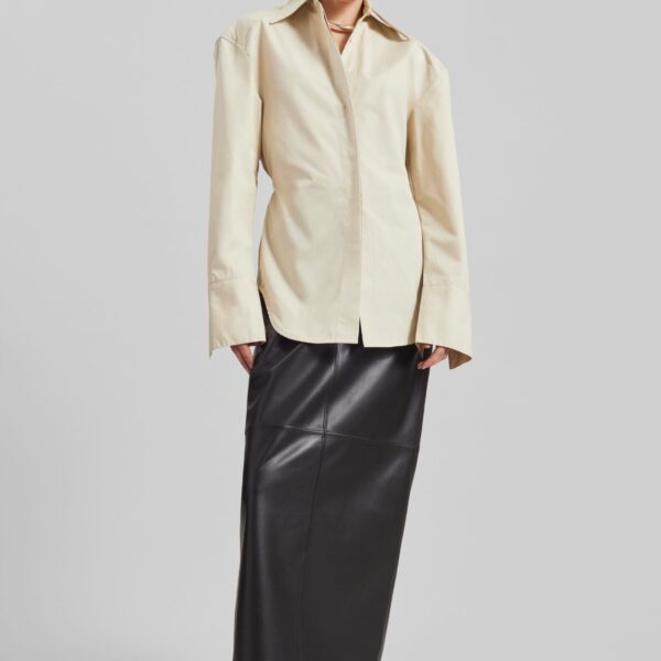 The Frankie Shop Bec Padded Shirt - Beige - Oversized Minimalist Tops in Beige - Shop at Coveti