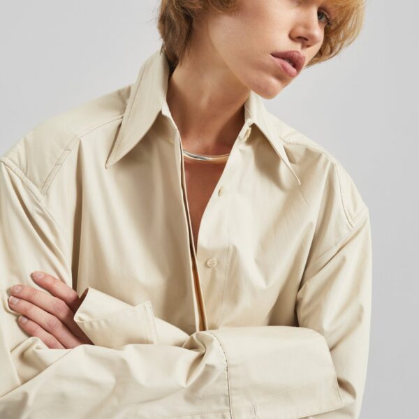 The Frankie Shop Bec Padded Shirt - Beige - Oversized Minimalist Tops in Beige - Shop at Coveti