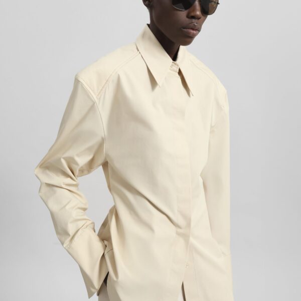 The Frankie Shop Bec Padded Shirt - Beige - Oversized Minimalist Tops in Beige - Shop at Coveti