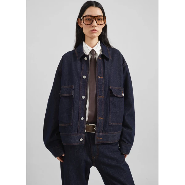 The Frankie Shop Belden Boxy Denim Jacket – Dark Wash, view 2