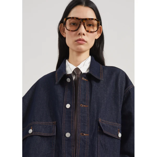 The Frankie Shop Belden Boxy Denim Jacket – Dark Wash, view 4