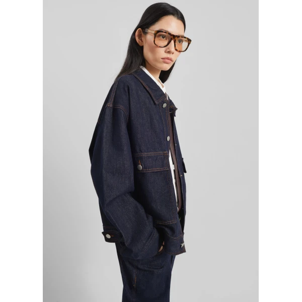 The Frankie Shop Belden Boxy Denim Jacket – Dark Wash, view 5