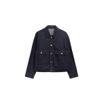 The Frankie Shop Belden Boxy Denim Jacket - Dark Wash - Oversized Minimalist Jackets in Grey - Shop at Coveti