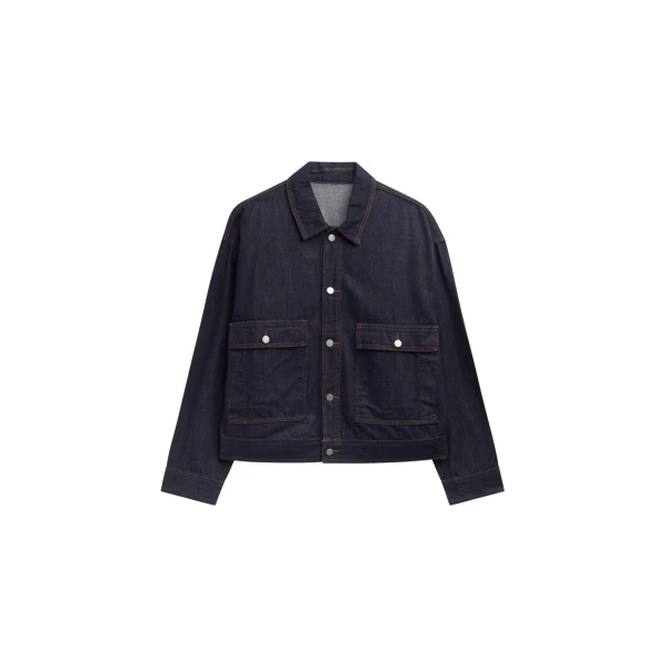 The Frankie Shop Belden Boxy Denim Jacket - Dark Wash - Oversized Minimalist Jackets in Grey - Shop at Coveti