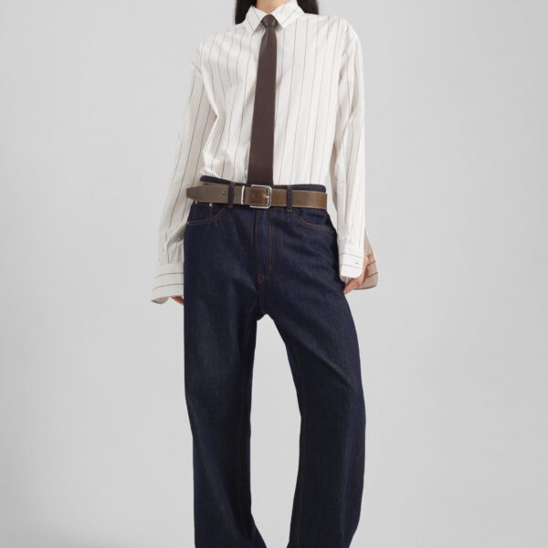 The Frankie Shop Belden Straight Leg Jeans - Dark Wash - Oversized Minimalist Pants in Grey - Shop at Coveti