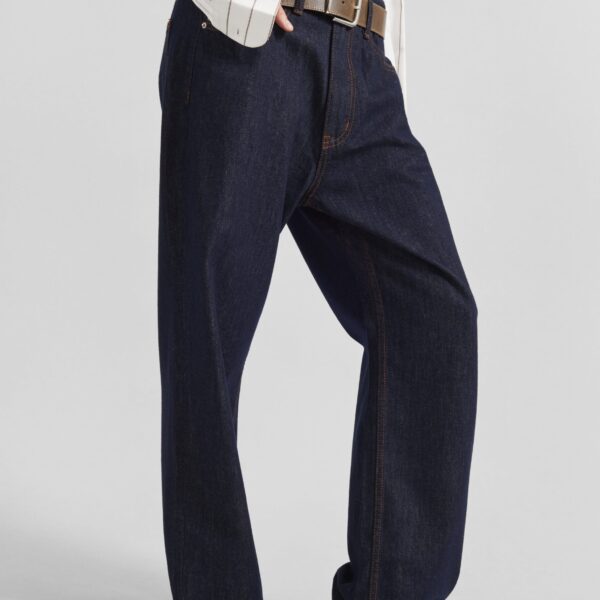 The Frankie Shop Belden Straight Leg Jeans - Dark Wash - Oversized Minimalist Pants in Grey - Shop at Coveti