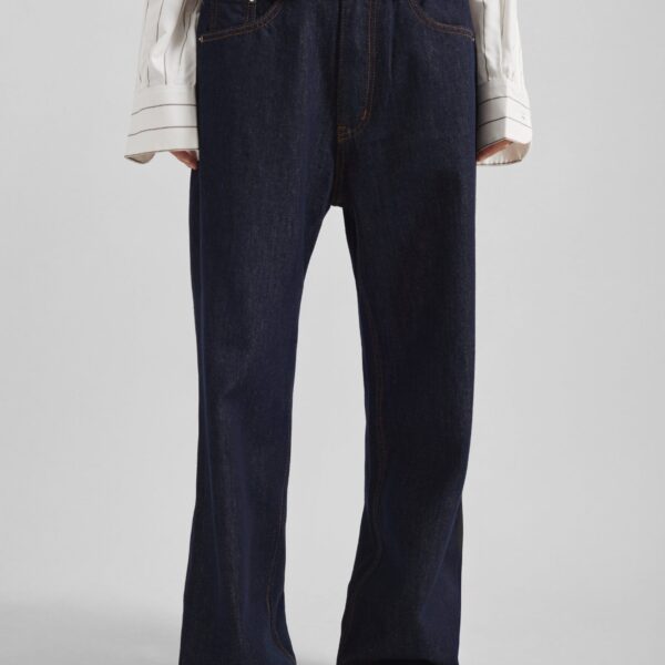 The Frankie Shop Belden Straight Leg Jeans - Dark Wash - Oversized Minimalist Pants in Grey - Shop at Coveti