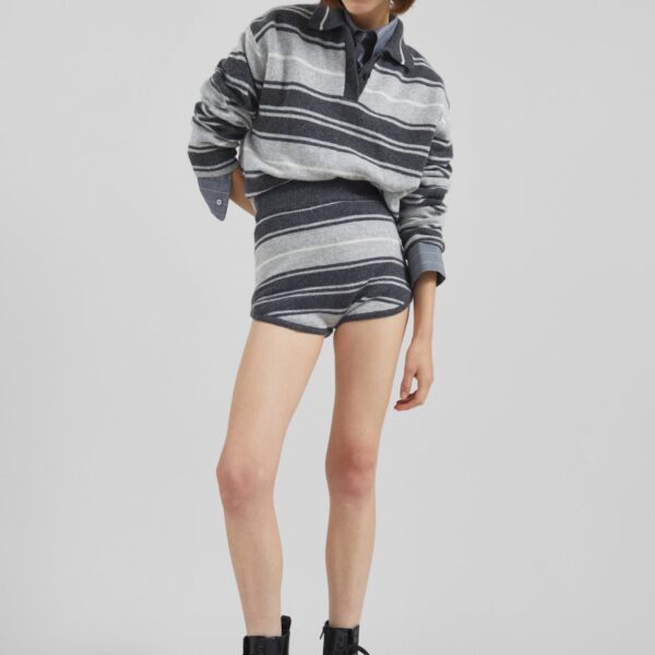 The Frankie Shop Belize Knit Hot Pants - Grey Stripe - Oversized Minimalist Shorts in Multicolour - Shop at Coveti