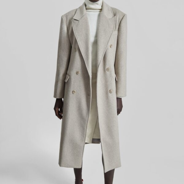 The Frankie Shop Bellace Wool Coat - Taupe - Oversized Minimalist Coats in Beige - Shop at Coveti