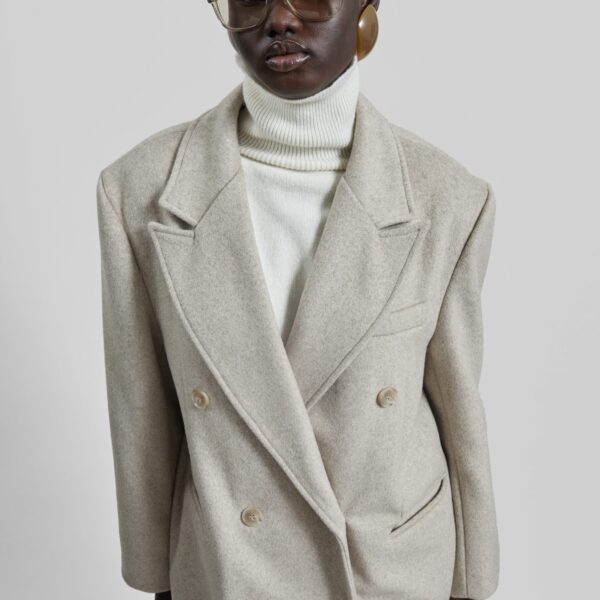 The Frankie Shop Bellace Wool Coat - Taupe - Oversized Minimalist Coats in Beige - Shop at Coveti