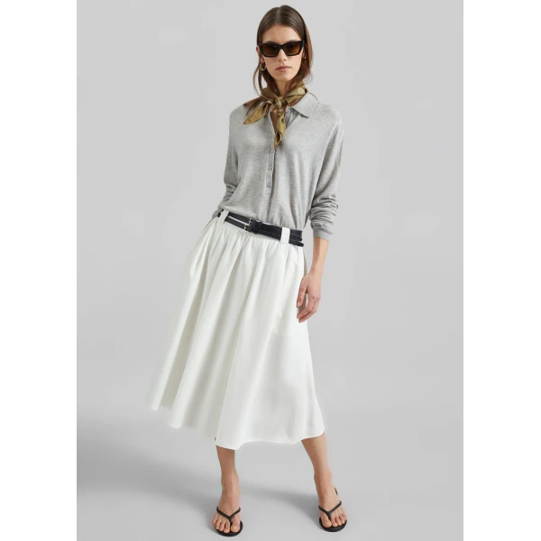 The Frankie Shop Bellona Flared Midi Skirt – White, view 3