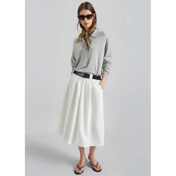 The Frankie Shop Bellona Flared Midi Skirt – White, view 5