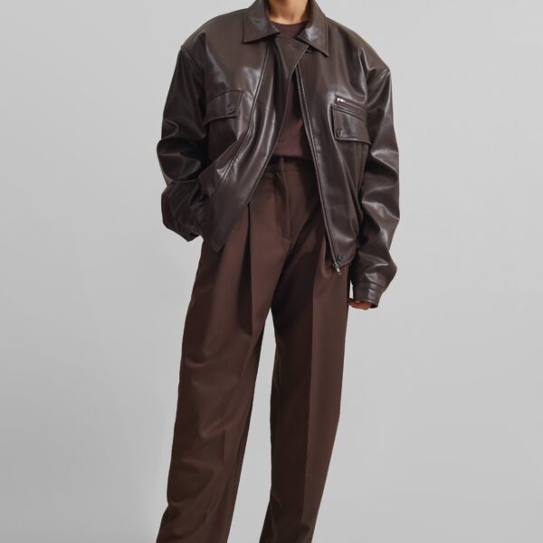 The Frankie Shop Belmont Faux Leather Jacket - Brown - Oversized Minimalist Jackets in Beige - Shop at Coveti