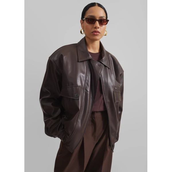 The Frankie Shop Belmont Faux Leather Jacket – Brown, view 3