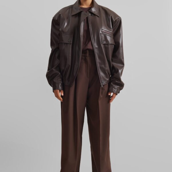 The Frankie Shop Belmont Faux Leather Jacket - Brown - Oversized Minimalist Jackets in Beige - Shop at Coveti