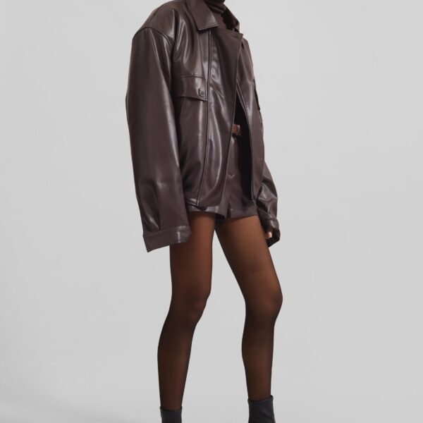 The Frankie Shop Belmont Faux Leather Jacket - Brown - Oversized Minimalist Jackets in Beige - Shop at Coveti