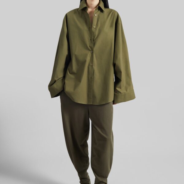 The Frankie Shop Bercy Curved Jersey Joggers - Olive - Oversized Minimalist Pants in Green - Shop at Coveti