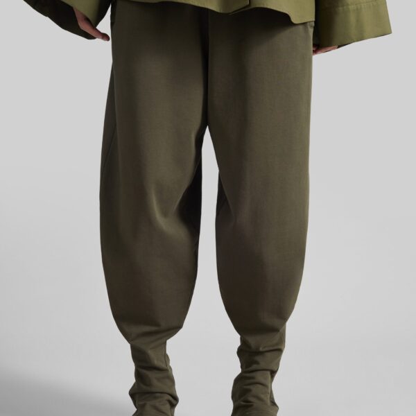 The Frankie Shop Bercy Curved Jersey Joggers - Olive - Oversized Minimalist Pants in Green - Shop at Coveti