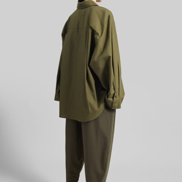 The Frankie Shop Bercy Curved Jersey Joggers - Olive - Oversized Minimalist Pants in Green - Shop at Coveti