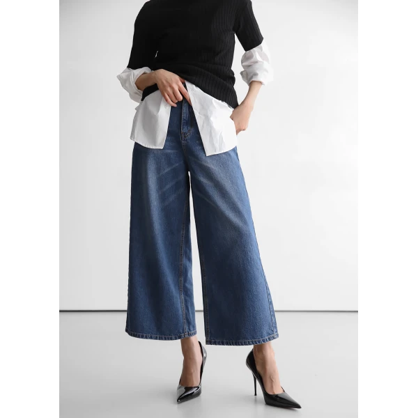 The Frankie Shop Besdon Denim Culottes – Medium Wash, view 2