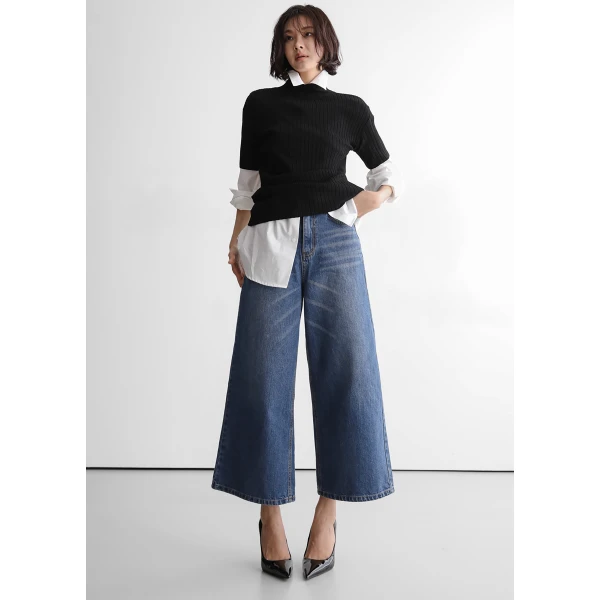 The Frankie Shop Besdon Denim Culottes – Medium Wash, view 3