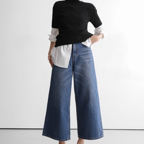The Frankie Shop Besdon Denim Culottes - Medium Wash - Oversized Minimalist Pants in Grey - Shop at Coveti