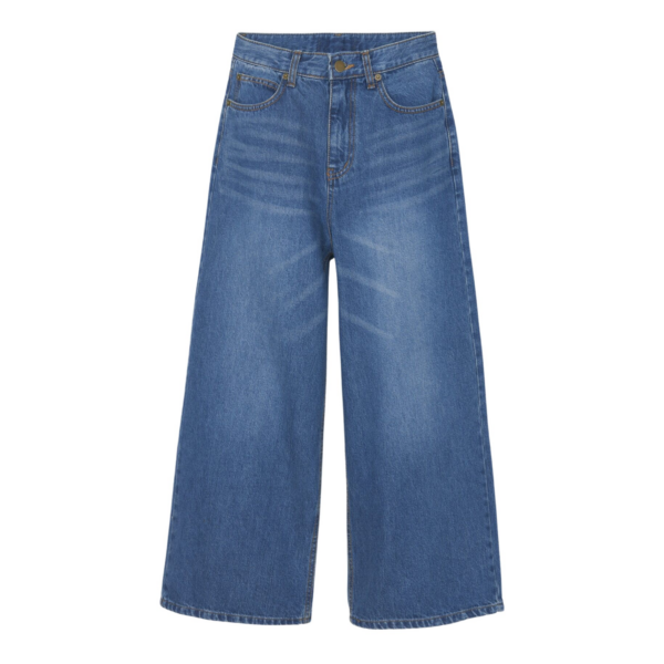 The Frankie Shop Besdon Denim Culottes - Medium Wash - Oversized Minimalist Pants in Grey - Shop at Coveti