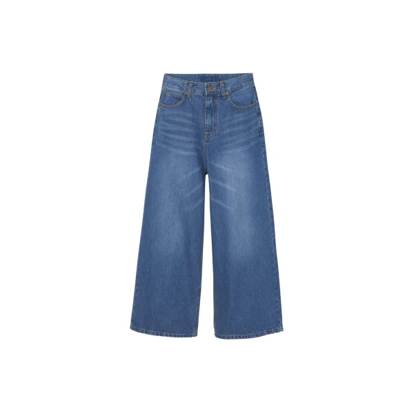 The Frankie Shop Besdon Denim Culottes - Medium Wash - Oversized Minimalist Pants in Grey - Shop at Coveti
