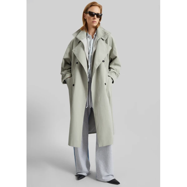 The Frankie Shop Besme Layered Trench Coat – Sage, view 2