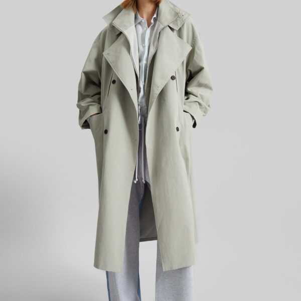 The Frankie Shop Besme Layered Trench Coat - Sage - Oversized Minimalist Coats in Green - Shop at Coveti