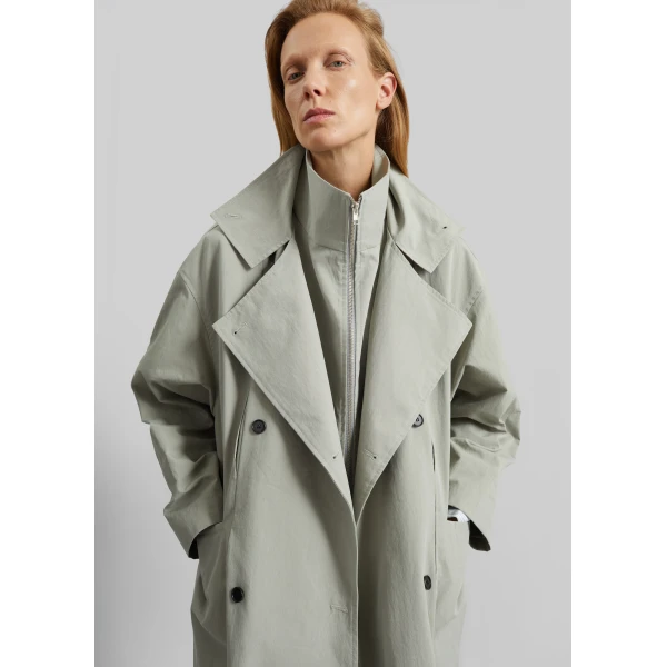 The Frankie Shop Besme Layered Trench Coat – Sage, view 3