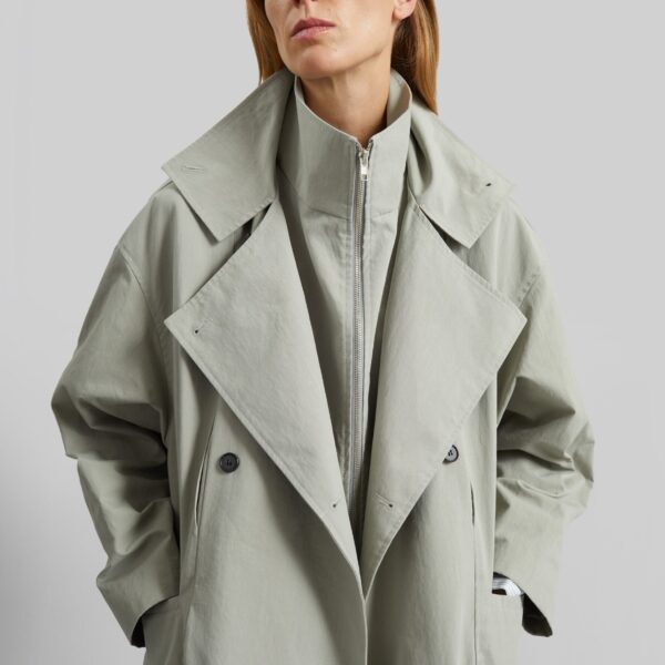 The Frankie Shop Besme Layered Trench Coat - Sage - Oversized Minimalist Coats in Green - Shop at Coveti