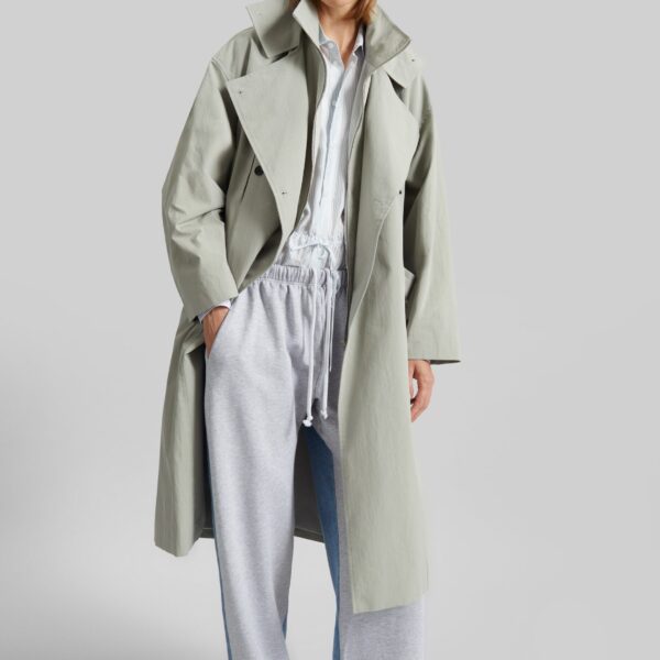 The Frankie Shop Besme Layered Trench Coat - Sage - Oversized Minimalist Coats in Green - Shop at Coveti