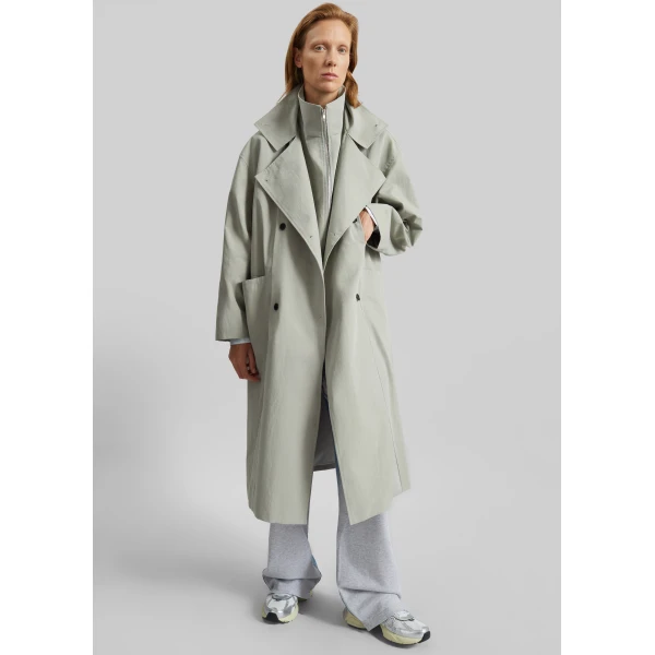 The Frankie Shop Besme Layered Trench Coat – Sage, view 5