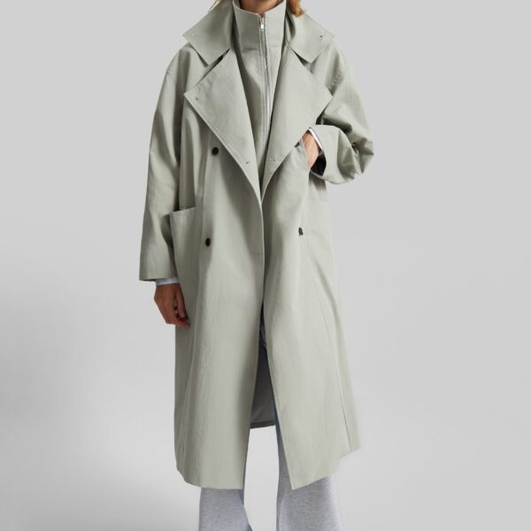 The Frankie Shop Besme Layered Trench Coat - Sage - Oversized Minimalist Coats in Green - Shop at Coveti