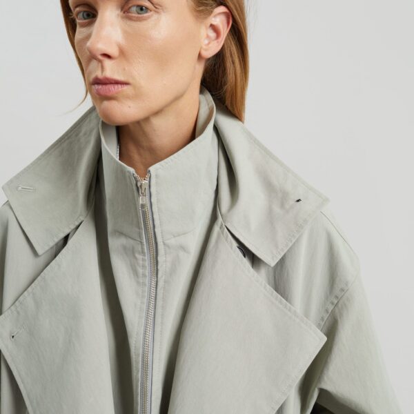 The Frankie Shop Besme Layered Trench Coat - Sage - Oversized Minimalist Coats in Green - Shop at Coveti
