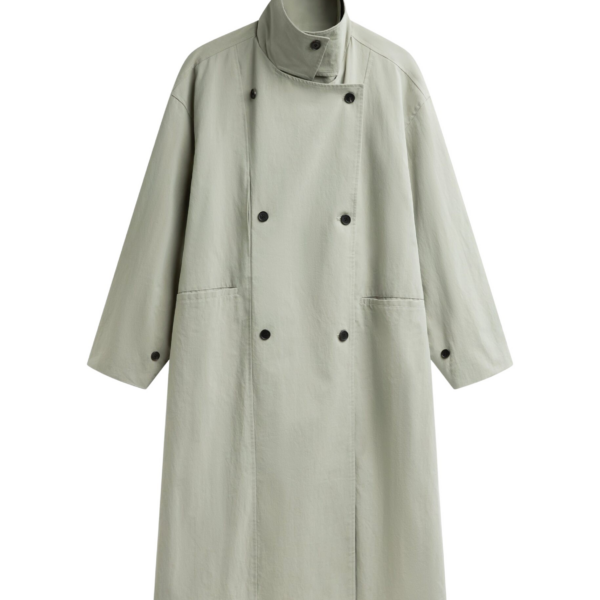 The Frankie Shop Besme Layered Trench Coat - Sage - Oversized Minimalist Coats in Green - Shop at Coveti