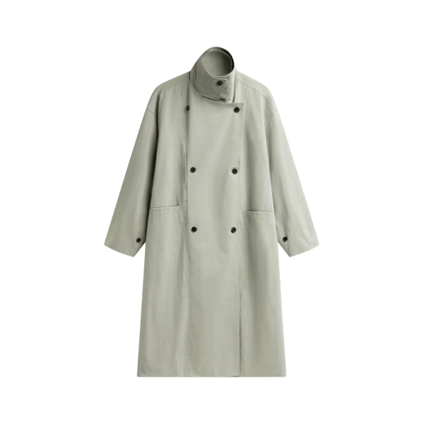 The Frankie Shop Besme Layered Trench Coat - Sage - Oversized Minimalist Coats in Green - Shop at Coveti