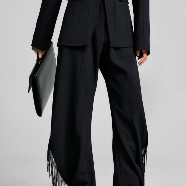 The Frankie Shop Bianca Fringed Barrel Leg Pants - Black - Oversized Minimalist Pants in Black - Shop at Coveti