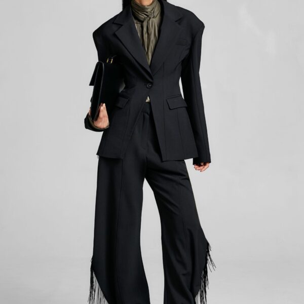The Frankie Shop Bianca Fringed Barrel Leg Pants - Black - Oversized Minimalist Pants in Black - Shop at Coveti