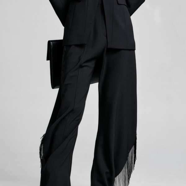 The Frankie Shop Bianca Fringed Barrel Leg Pants - Black - Oversized Minimalist Pants in Black - Shop at Coveti