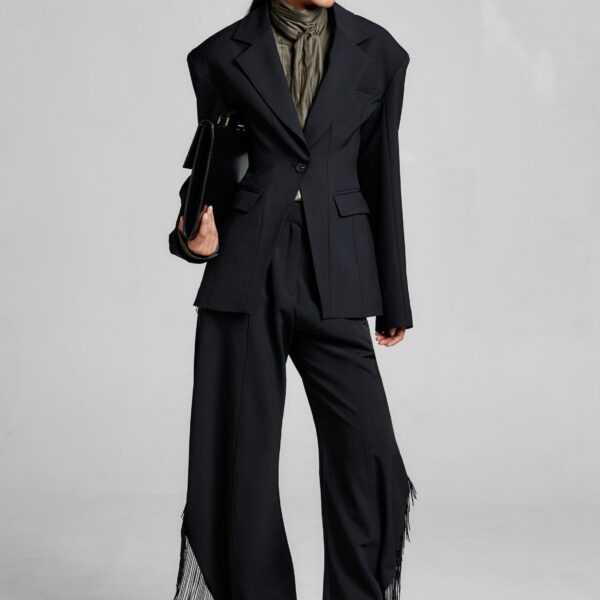 The Frankie Shop Bianca Fringed Barrel Leg Pants - Black - Oversized Minimalist Pants in Black - Shop at Coveti