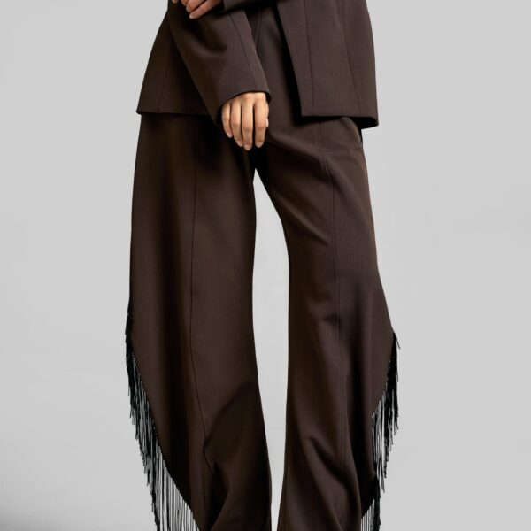 The Frankie Shop Bianca Fringed Barrel Leg Pants - Brown - Oversized Minimalist Pants in Beige - Shop at Coveti