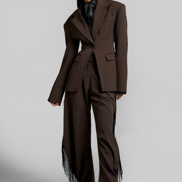 The Frankie Shop Bianca Fringed Barrel Leg Pants - Brown - Oversized Minimalist Pants in Beige - Shop at Coveti